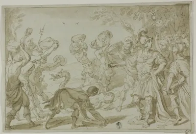 Roman Soldiers Stoning A Serpent