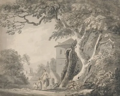 Romantic Landscape With Figures And A Dog