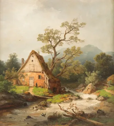 Romantic Watermill By A Stream