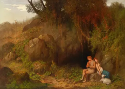 Romantische Szene Mit Hirtenpaar