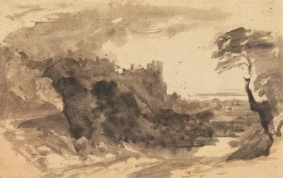 Romatic Landscape With A Castle And A Tree On The Right