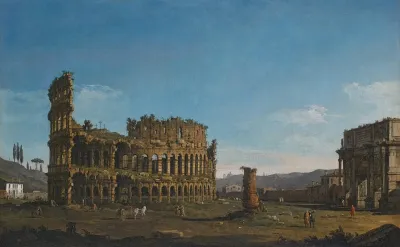 Rome A View Of The Colosseum And The Arch Of Constantine