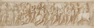 Romere Pa March Marcus Aurelius Pompejus Og En Oppasser Overvaerer Marchen Ophold Pa Marchen