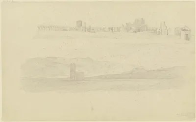Romische Ruinen Und Blick Auf Die Berge In Der Campagna