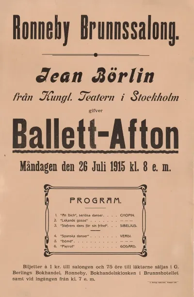 Ronneby Brunnssalong Jean Borlin Fran Kungl Teatern I Stockholm Gifver Ballett Afton