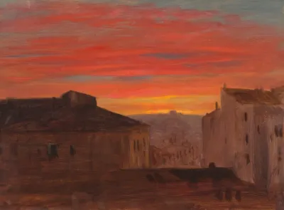 Rooftops At Sunset From The Pincio Rome