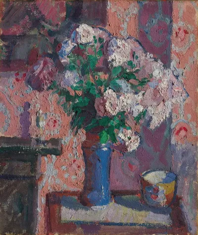 Roses In A Blue Vase