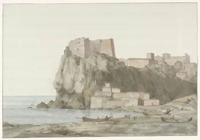 Rots En Stad Scilla In De Regio Calabrie Aan De Westkust