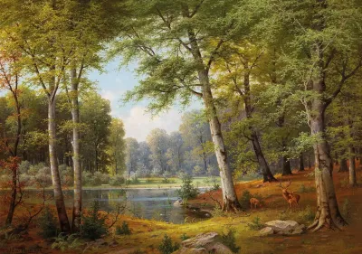 Rotwild Am Waldteich