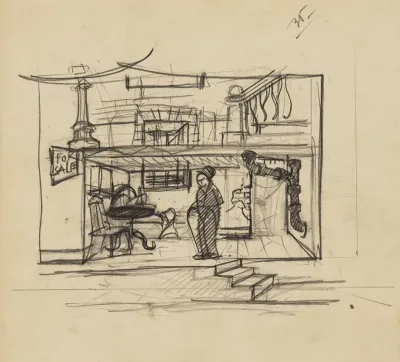 Rough Sketch Of Figure In Basement Domestic Interior Sketch No 5