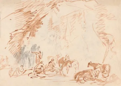 Rough Sketch Of Figures And Horses