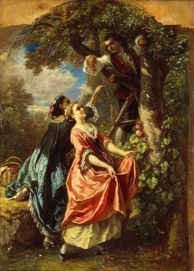 Rousseau And Mlle Galley Gathering Cherries