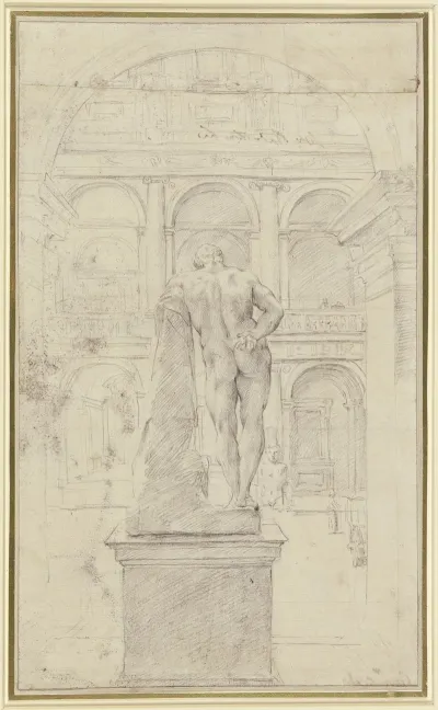 Ruckenansicht Des Herkules Farnese Im Hof Des Palazzo Farnese In Rom