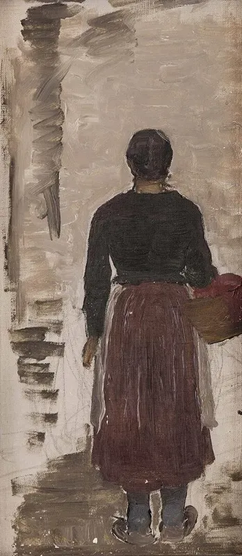 Ruckenansicht Einer Frau Mit Korb