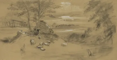 Ruined Dwelling Town In Distance