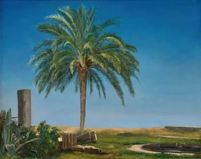 Ruins In A Landscape With A Palm Tree