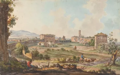 Ruins In Rome With Goats Cows And Herdsmen