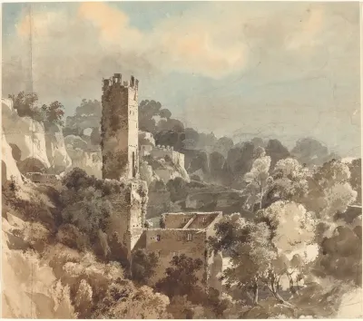 Ruins Of A Fortified Tower Among Wooded Hills Ii