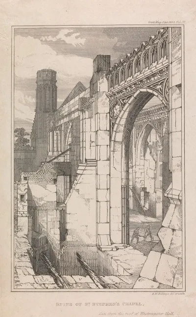 Ruins Of St Stephens Chapel Seen From The Roof Of Westminster Hall