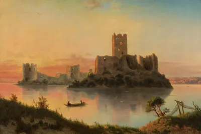 Ruins Of The Trakai Island Castle At Sunset