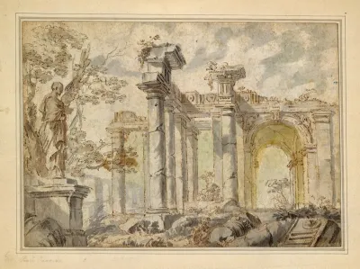 Ruins With A Statue On The Left