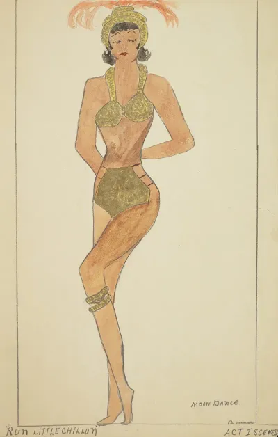 Run Little Chillun Moon Dance Gold Bikini Gold Leg Band And Gold Feathered Headdress