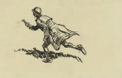 Running To A Fox Hole With Raincoat Over Nude Body Helmet And Flashlight Guadalcanal