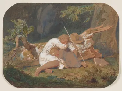 Rural Children Sleeping In The Forest