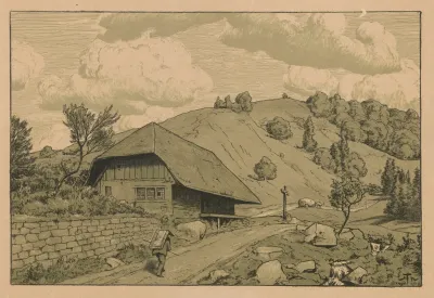 Rural Landscape With A Wanderer From The Area Around Happach In The Black Forest