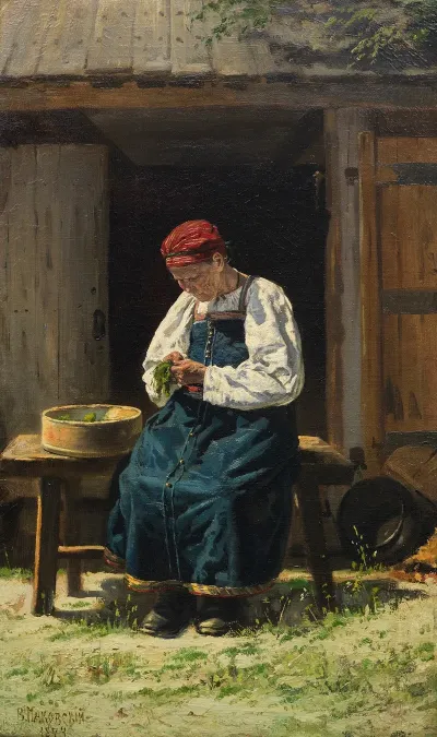 Russische Bauerin Bei Der Arbeit