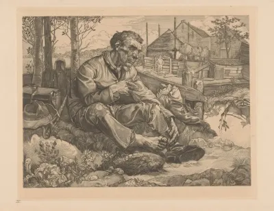 Rustende Man Bij Boerderij