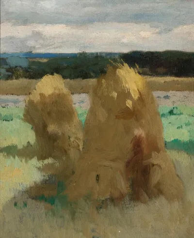 Rye Sheaves In The Field Study For The Triptych Bread