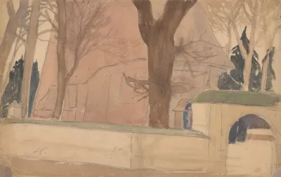 Rysunki Pejzaz Z Brama I Drewnianym Kosciolem