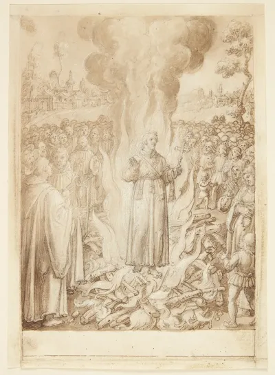S Giovanni Alberti Fiorentinos Historie Abbed Petrus Beviser Ved Ildproven At Bispen Af Firenze Er Kaetter Og Simonist