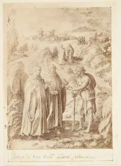 S Giovanni Alberti Fiorentinos Historie Helgenen Og Den Ledsagende Munk Giver En Tigger Deres Sidste Brod