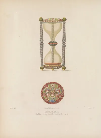 Sablier En Or Emaille Enrichi De Rubis
