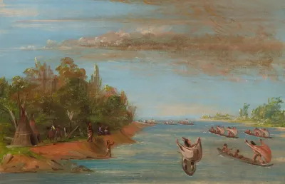 Sac And Fox Sailing In Canoes
