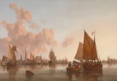 Sailing Boats And Barges On A Dutch Estuary