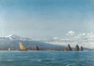 Sailing Boats Before Mount Etna