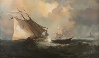 Sailing Boats In A Storm By The American Coast