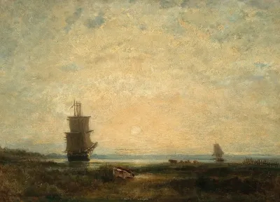 Sailing Ships Caravels At Sunset Holland