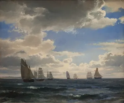 Sailing Ships In The Sound South Of Kronborg