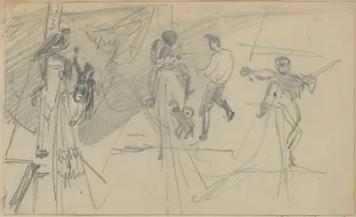Sailors In Rigging Of Ship