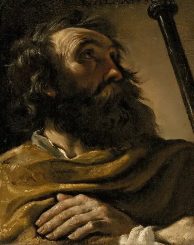 Saint Alexius In A Brown Wrap Holding A Staff