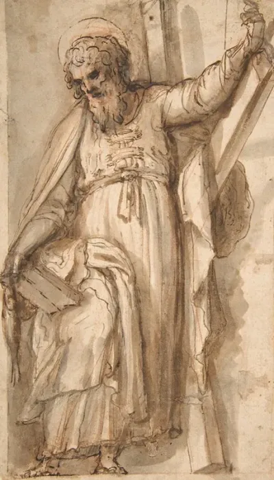 Saint Andrew Apostle With Transverse Cross Book And Fish