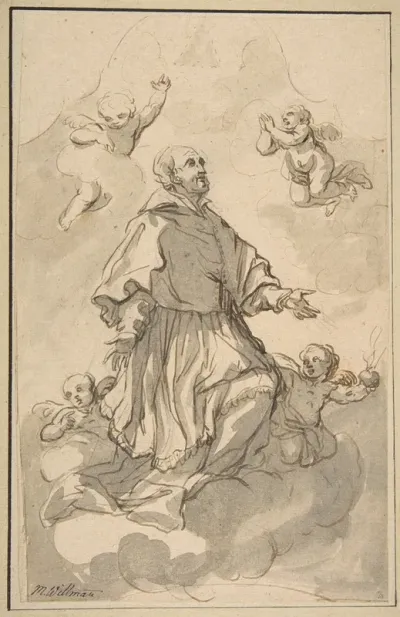 Saint Augustine On Clouds Surrounded By Angels