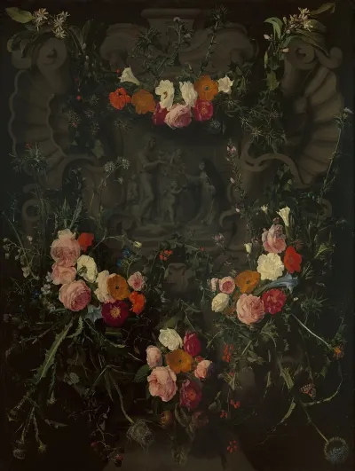 Saint Catherine Of Siena Surrounded By A Garland Of Flowers