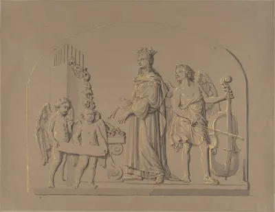 Saint Cecilia At The Organ Flanked By Angels Making Music 2