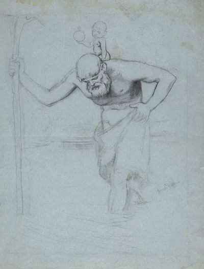Saint Christopher With The Child Jesus On His Shoulders