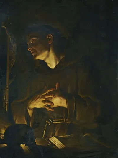 Saint Francis Praying Before A Crucifix By Candlelight